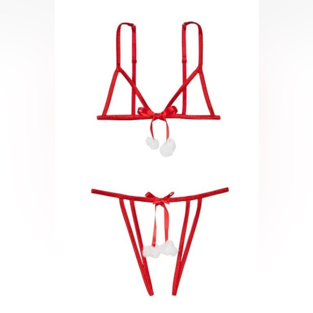 Victoria’s Secret Snowbunny Lingerie Red Set XS or XL Gift Box Sexy Peekaboo NEW - Picture 3 of 9